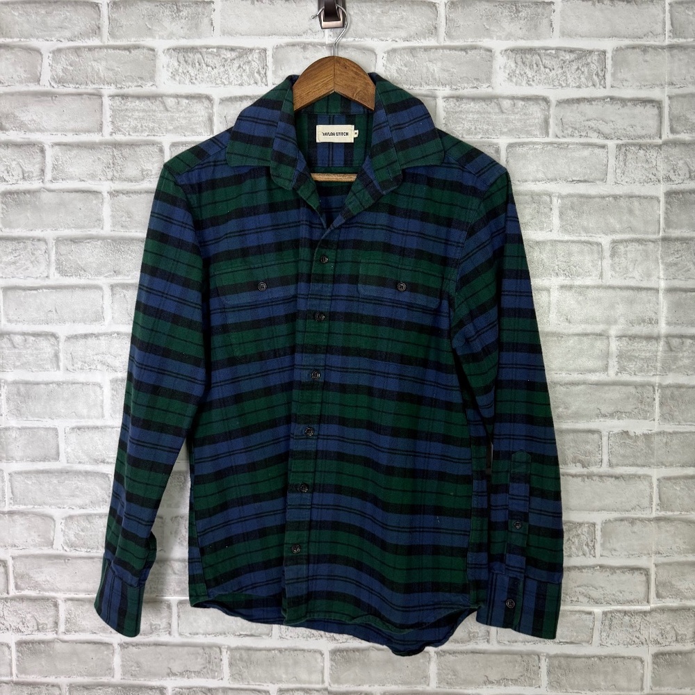 Taylor Stitch Classic Blue & Green Plaid Double Pocket Flannel Shirt Mens 40 / M